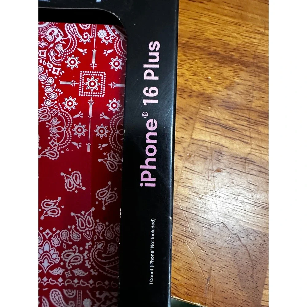 Hello Lux Red Bandana Square Phone Case iPhone 16 Plus MagSafe TPU Paisley Red